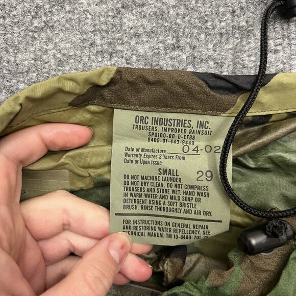 ORC Industries Improved Rainsuit Pants Mens Small Camo Rain Trousers Made in USA - Picture 5 of 11